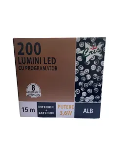 Ghirlandă Luminoasă 15m, 200 LED-uri, 8 Moduri, Alb